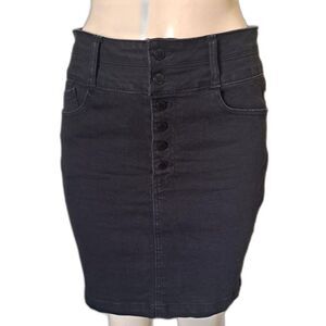 Black High Waist Curvy Denim Skirt